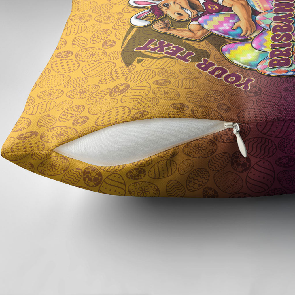 Personalized Brisbane Broncos Pillow Cover Easter Mascot - Colorful Eggs Cartoon Style