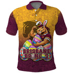Personalized Brisbane Broncos Polo Shirt Easter Mascot - Colorful Eggs Cartoon Style