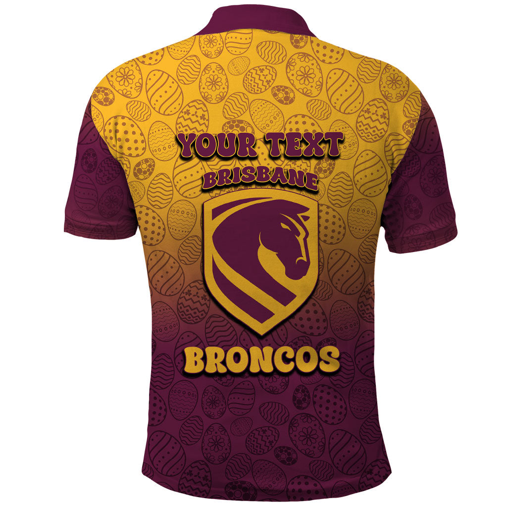 Personalized Brisbane Broncos Polo Shirt Easter Mascot - Colorful Eggs Cartoon Style