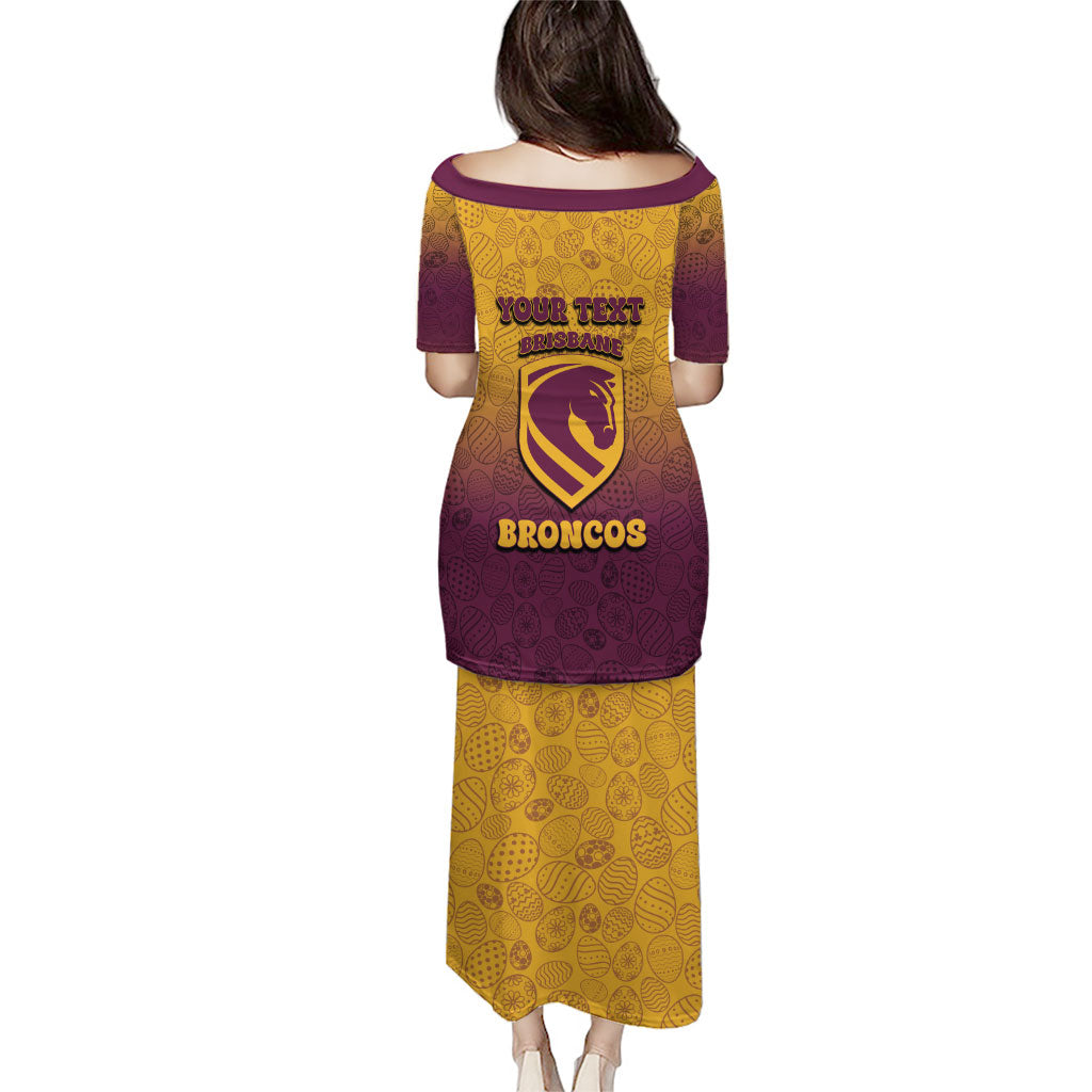 Personalized Brisbane Broncos Puletasi Easter Mascot - Colorful Eggs Cartoon Style