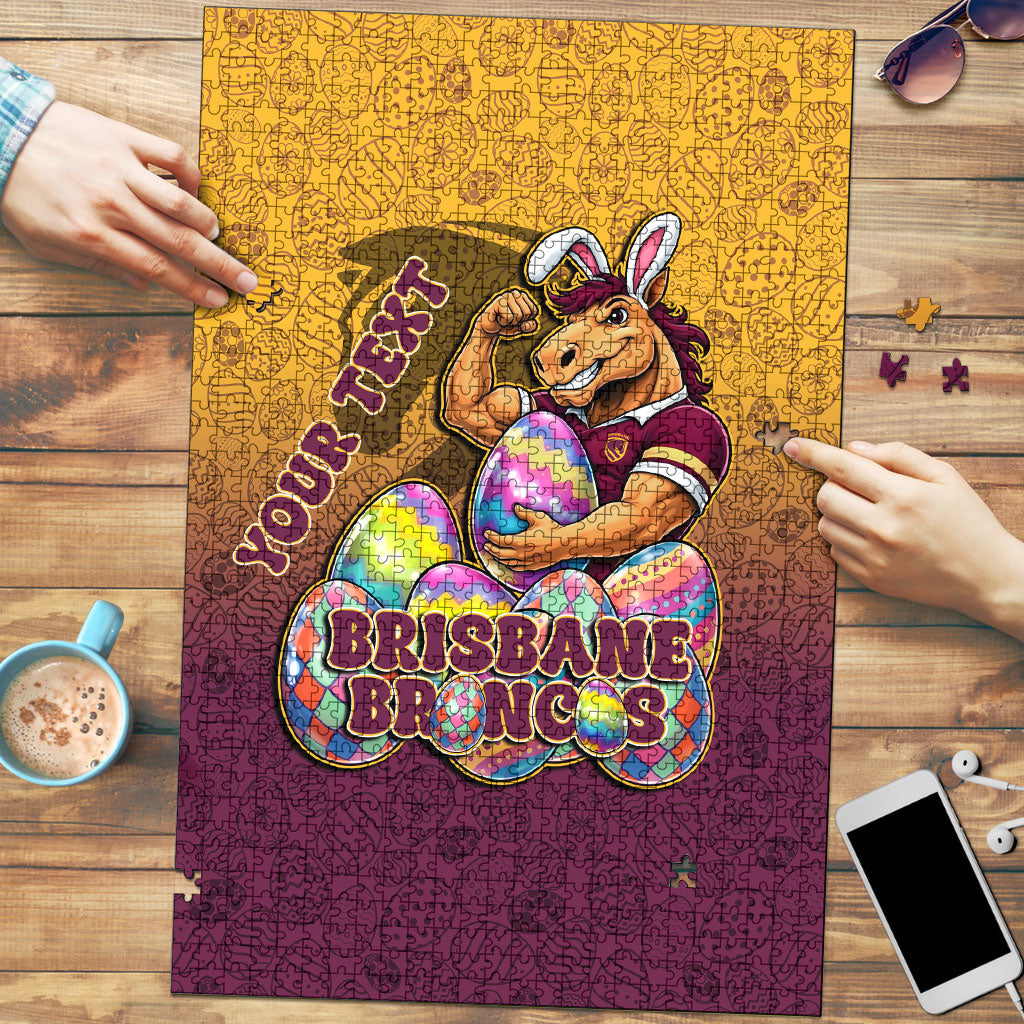 Personalized Brisbane Broncos Puzzle Easter Mascot - Colorful Eggs Cartoon Style