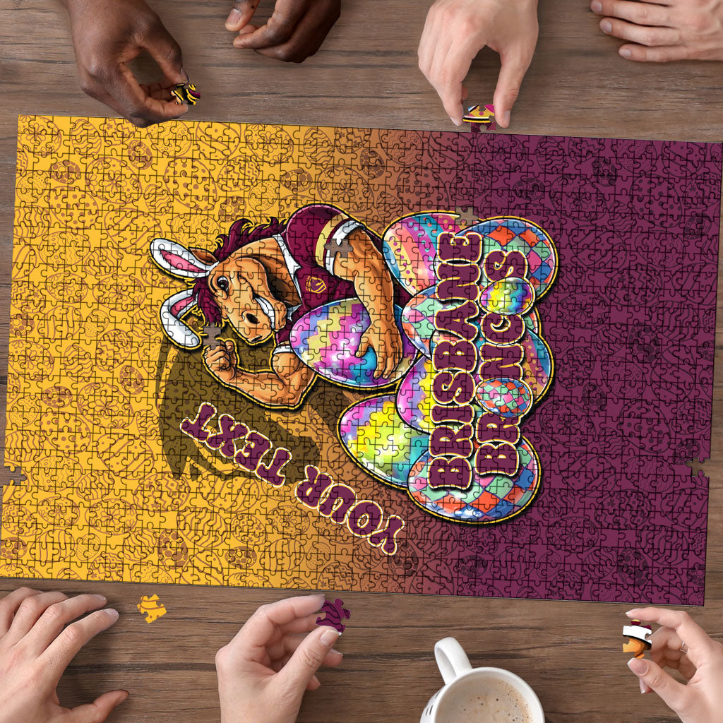 Personalized Brisbane Broncos Puzzle Easter Mascot - Colorful Eggs Cartoon Style