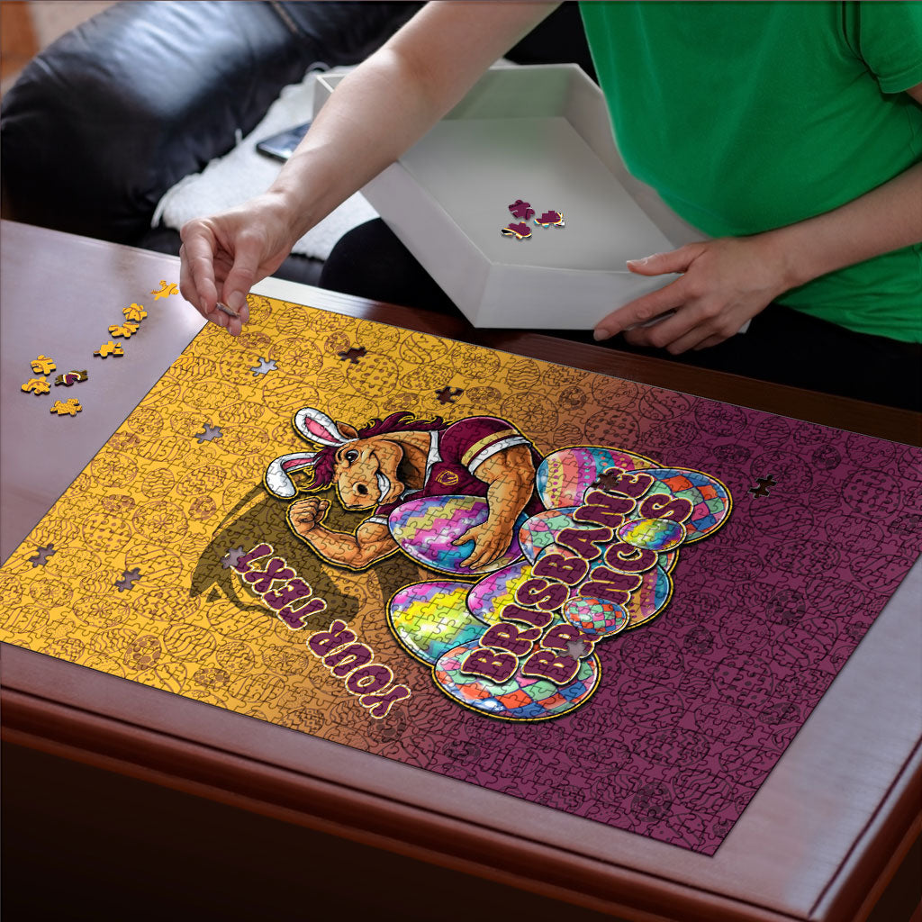 Personalized Brisbane Broncos Puzzle Easter Mascot - Colorful Eggs Cartoon Style