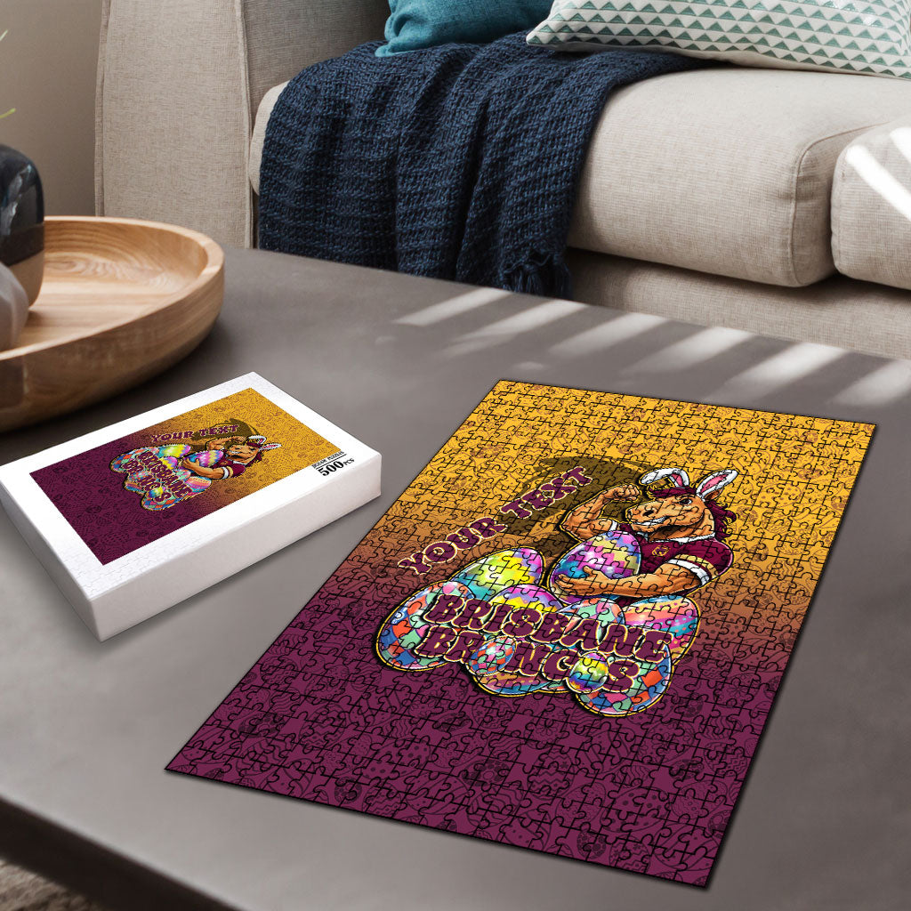 Personalized Brisbane Broncos Puzzle Easter Mascot - Colorful Eggs Cartoon Style