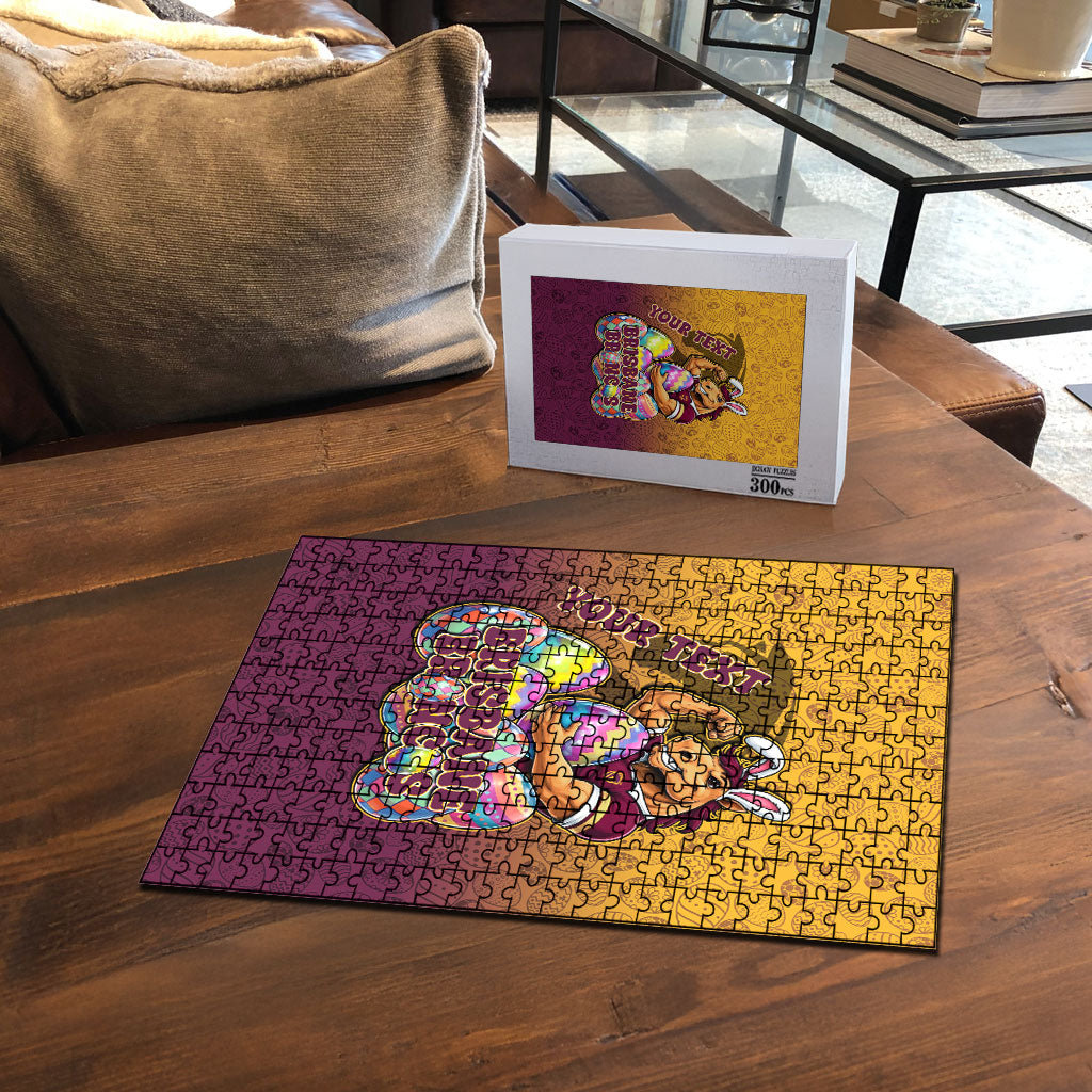 Personalized Brisbane Broncos Puzzle Easter Mascot - Colorful Eggs Cartoon Style