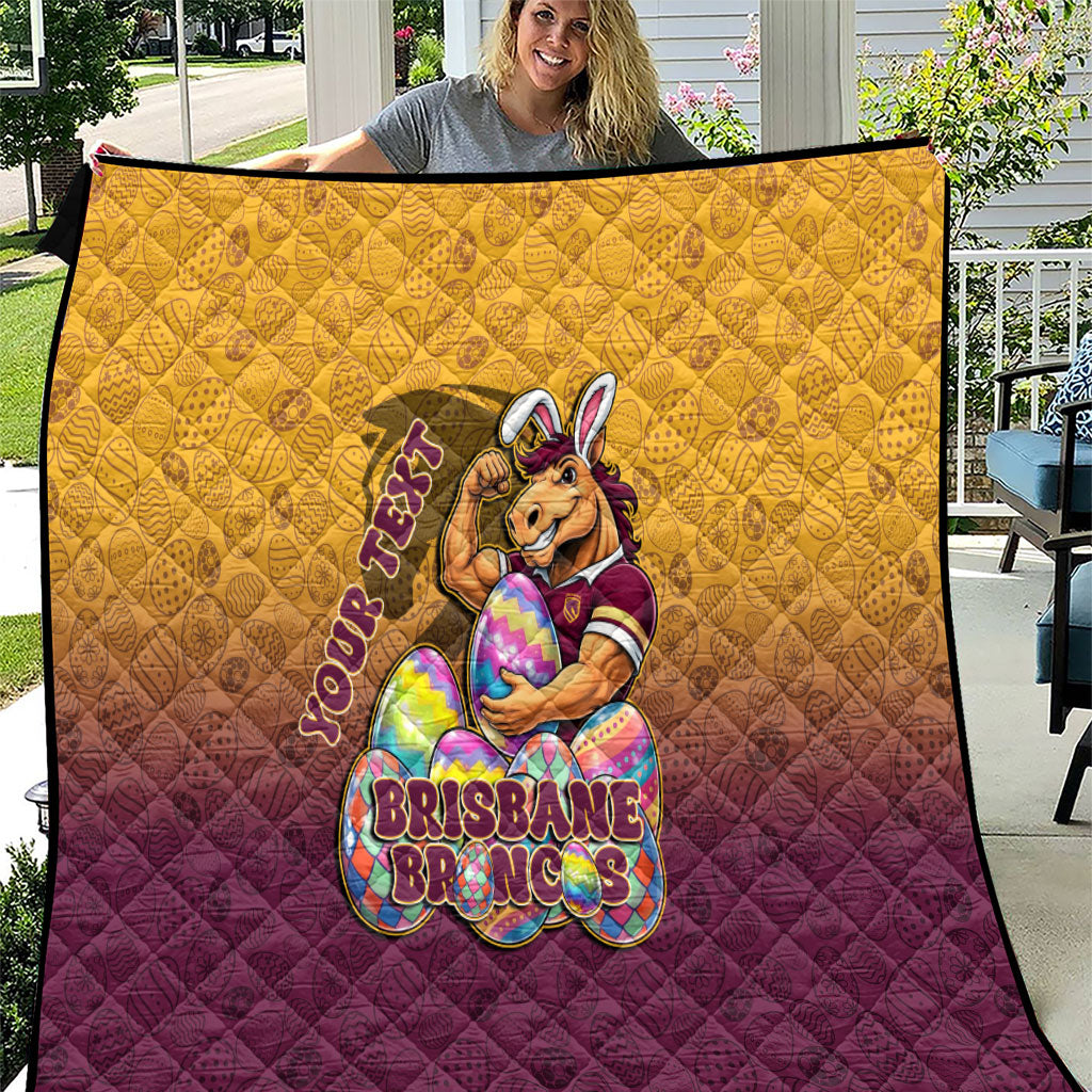 Personalized Brisbane Broncos Quilt Easter Mascot - Colorful Eggs Cartoon Style
