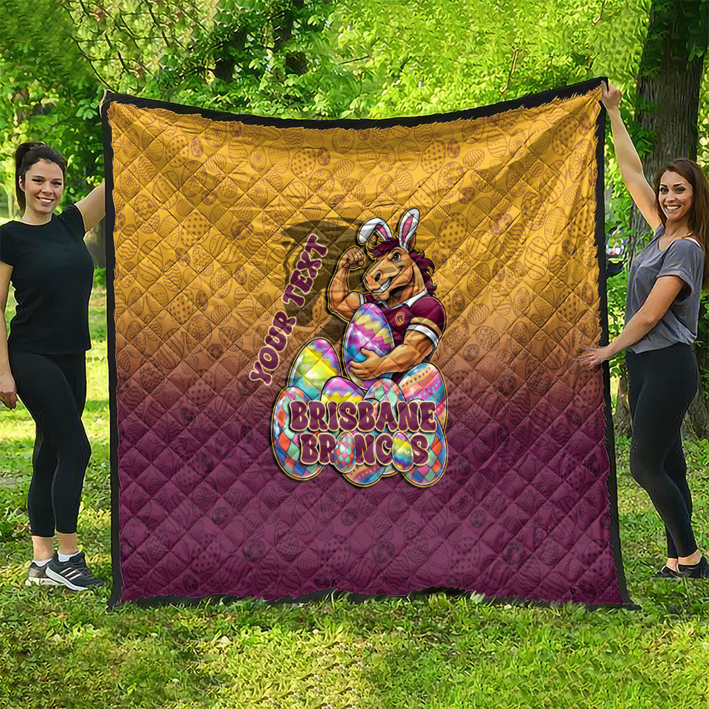 Personalized Brisbane Broncos Quilt Easter Mascot - Colorful Eggs Cartoon Style