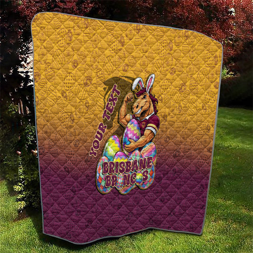 Personalized Brisbane Broncos Quilt Easter Mascot - Colorful Eggs Cartoon Style