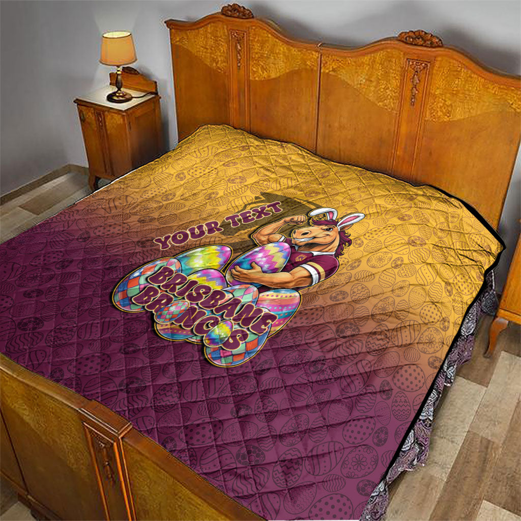 Personalized Brisbane Broncos Quilt Easter Mascot - Colorful Eggs Cartoon Style
