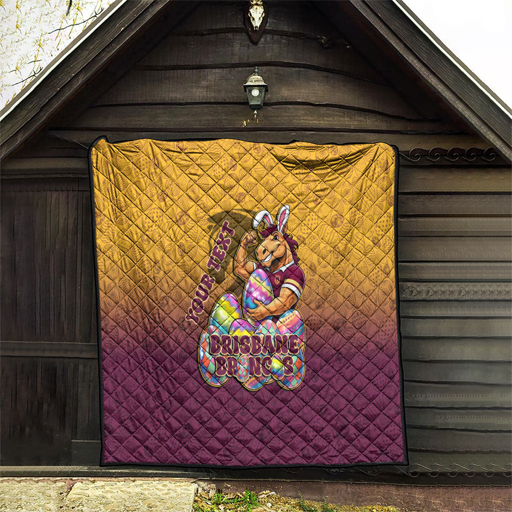 Personalized Brisbane Broncos Quilt Easter Mascot - Colorful Eggs Cartoon Style