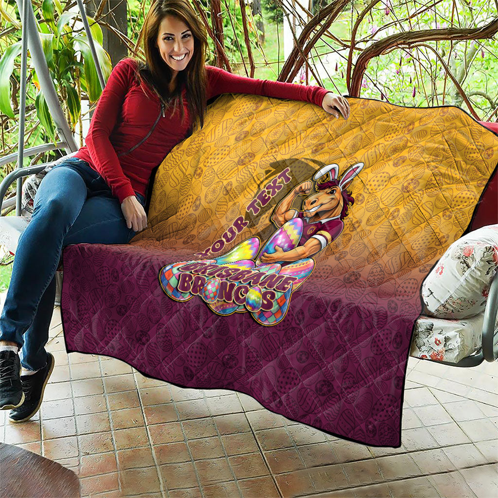 Personalized Brisbane Broncos Quilt Easter Mascot - Colorful Eggs Cartoon Style