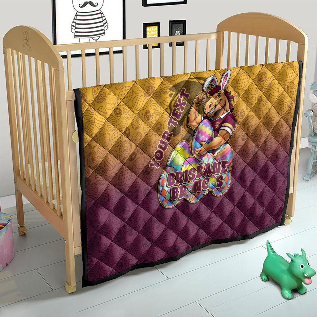 Personalized Brisbane Broncos Quilt Easter Mascot - Colorful Eggs Cartoon Style