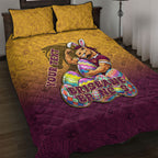 Personalized Brisbane Broncos Quilt Bed Set Easter Mascot - Colorful Eggs Cartoon Style