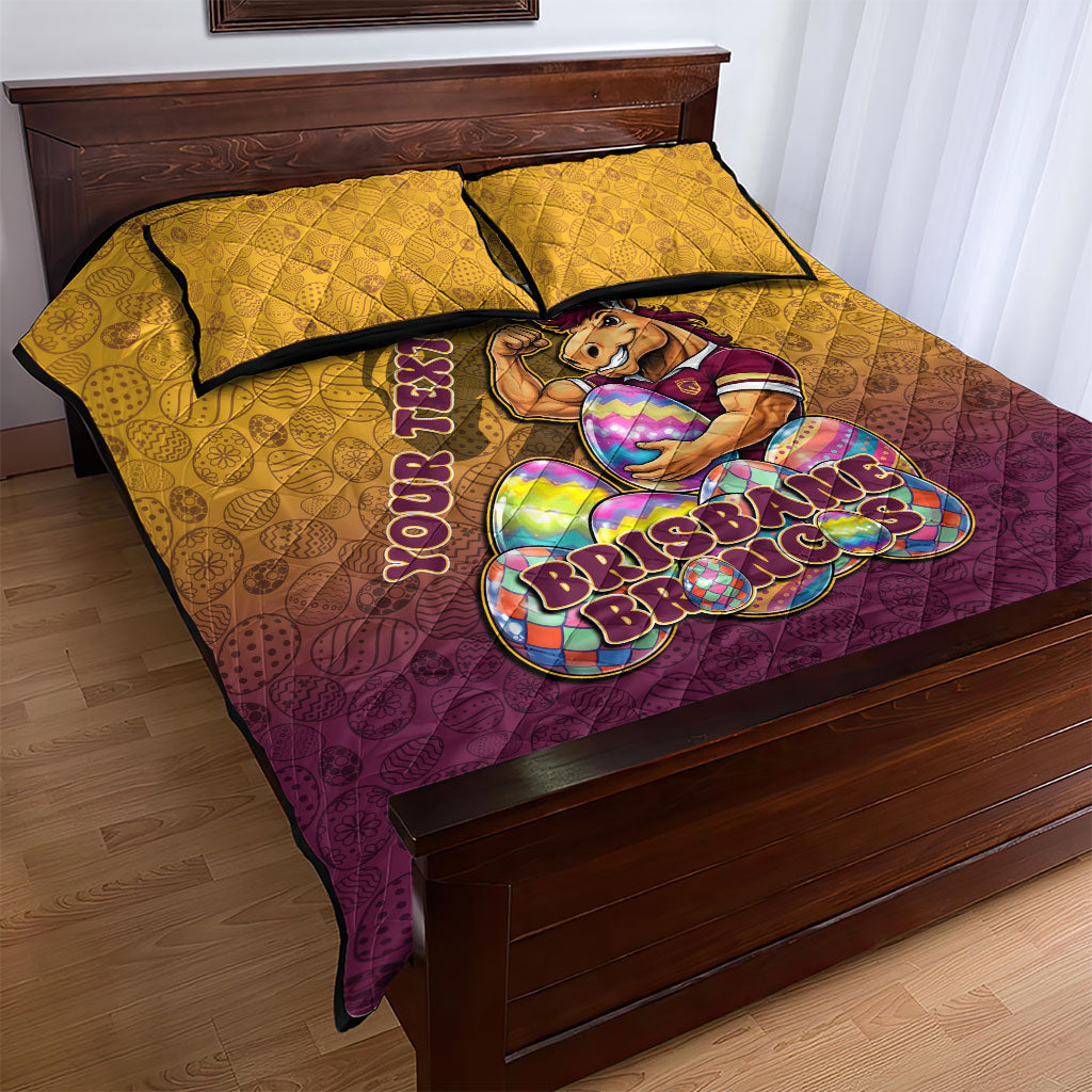 Personalized Brisbane Broncos Quilt Bed Set Easter Mascot - Colorful Eggs Cartoon Style