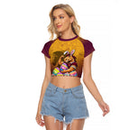 Personalized Brisbane Broncos Raglan Cropped T Shirt Easter Mascot - Colorful Eggs Cartoon Style