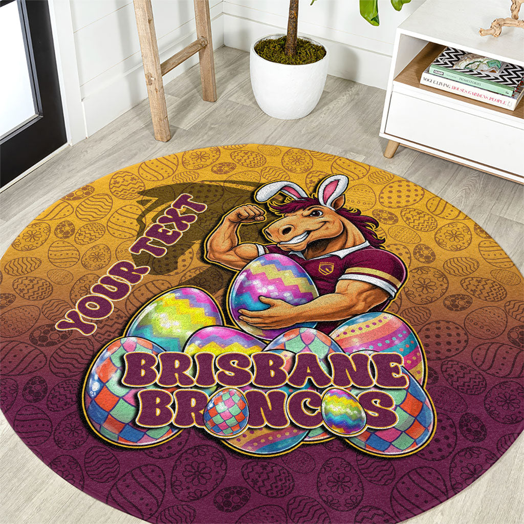Personalized Brisbane Broncos Round Carpet Easter Mascot - Colorful Eggs Cartoon Style
