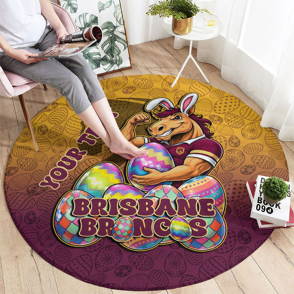 Personalized Brisbane Broncos Round Carpet Easter Mascot - Colorful Eggs Cartoon Style