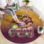 Personalized Brisbane Broncos Round Carpet Easter Mascot - Colorful Eggs Cartoon Style