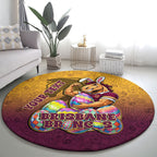 Personalized Brisbane Broncos Round Carpet Easter Mascot - Colorful Eggs Cartoon Style