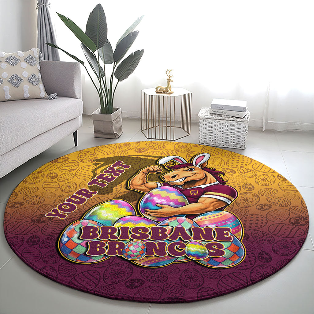 Personalized Brisbane Broncos Round Carpet Easter Mascot - Colorful Eggs Cartoon Style