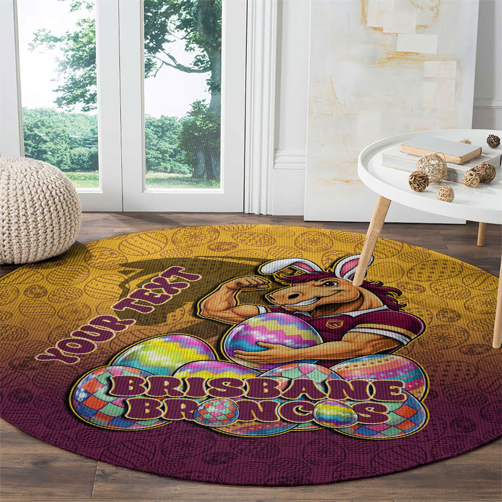 Personalized Brisbane Broncos Round Carpet Easter Mascot - Colorful Eggs Cartoon Style