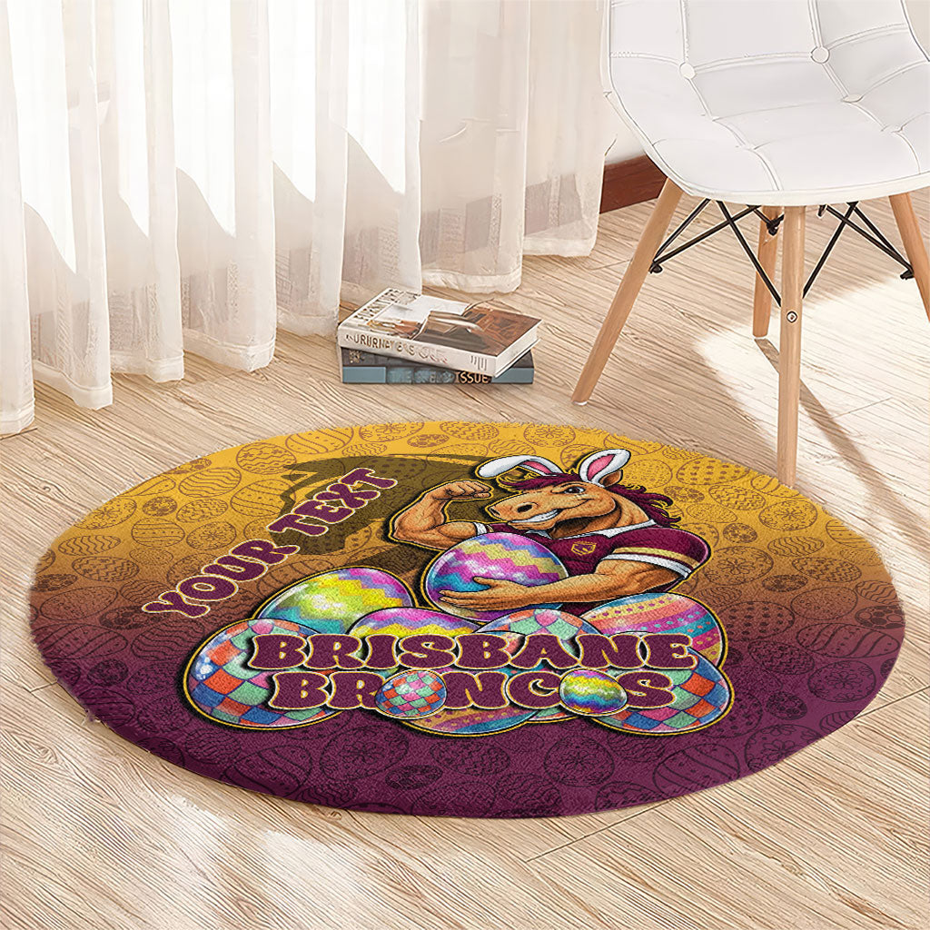 Personalized Brisbane Broncos Round Carpet Easter Mascot - Colorful Eggs Cartoon Style