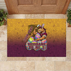 Personalized Brisbane Broncos Rubber Doormat Easter Mascot - Colorful Eggs Cartoon Style
