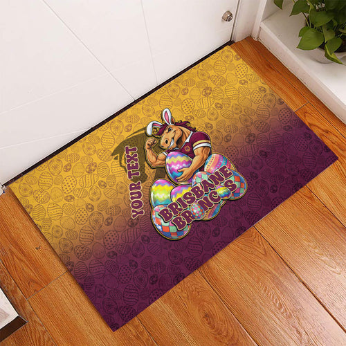 Personalized Brisbane Broncos Rubber Doormat Easter Mascot - Colorful Eggs Cartoon Style