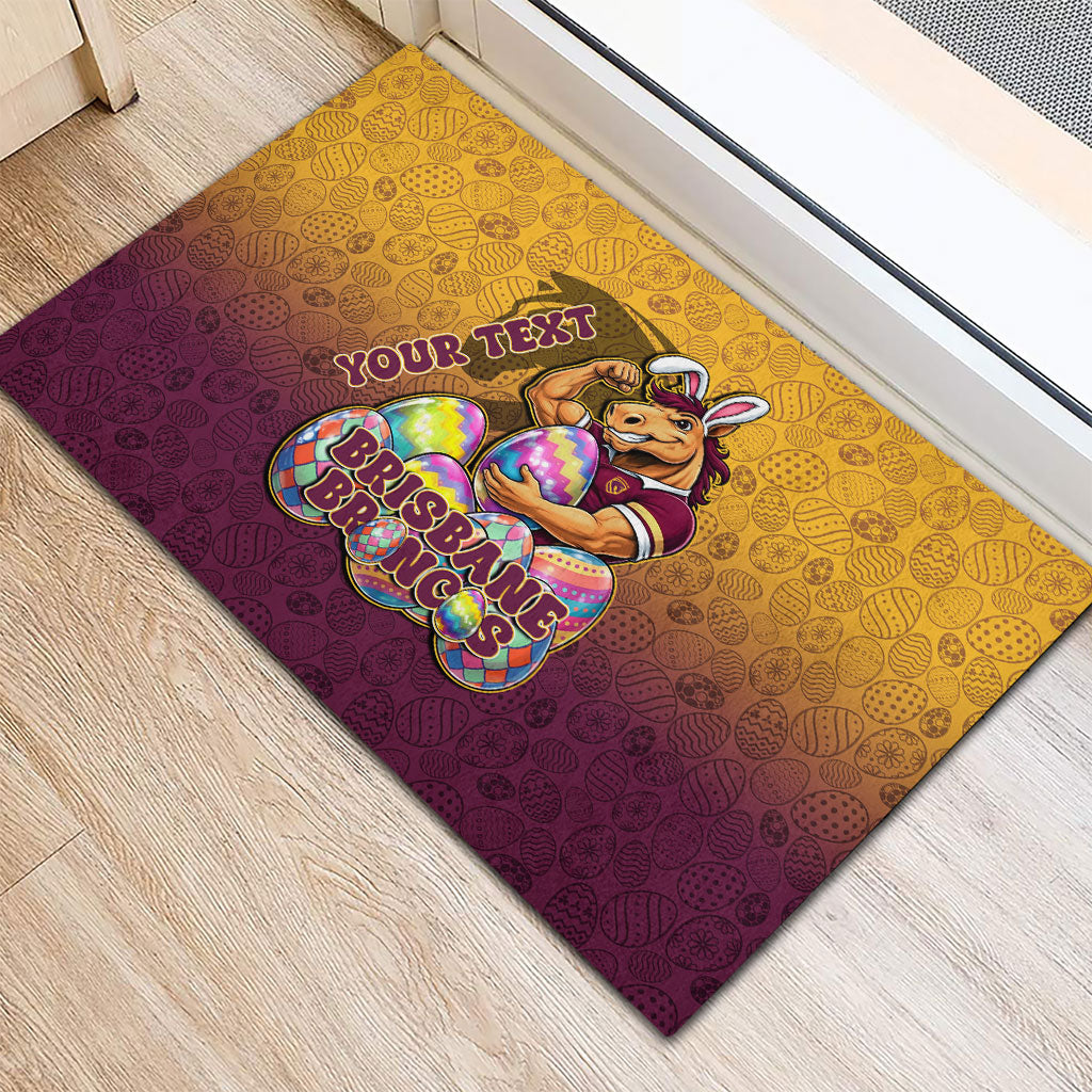 Personalized Brisbane Broncos Rubber Doormat Easter Mascot - Colorful Eggs Cartoon Style