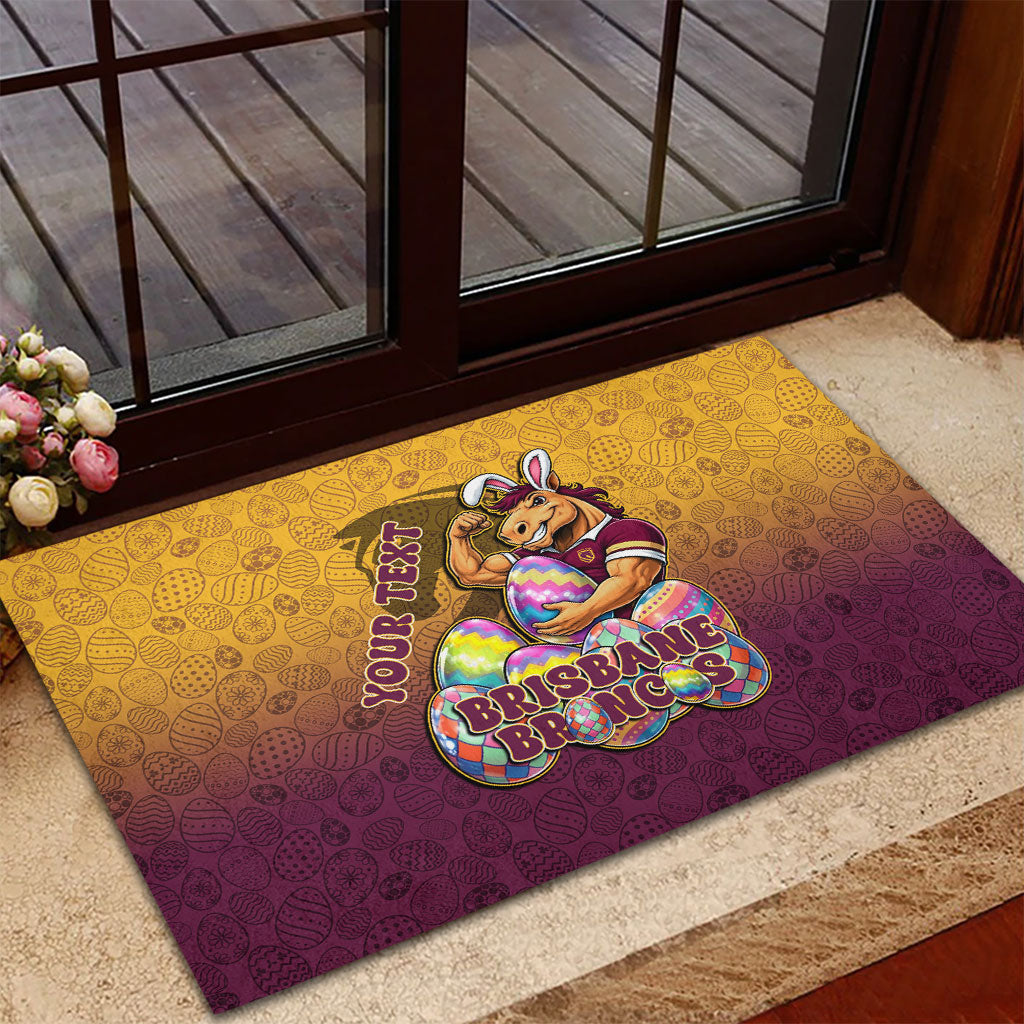 Personalized Brisbane Broncos Rubber Doormat Easter Mascot - Colorful Eggs Cartoon Style