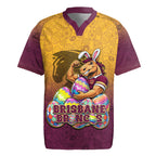 Personalized Brisbane Broncos Rugby Jersey Easter Mascot - Colorful Eggs Cartoon Style