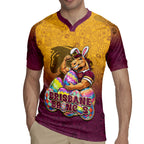 Personalized Brisbane Broncos Rugby Jersey Easter Mascot - Colorful Eggs Cartoon Style