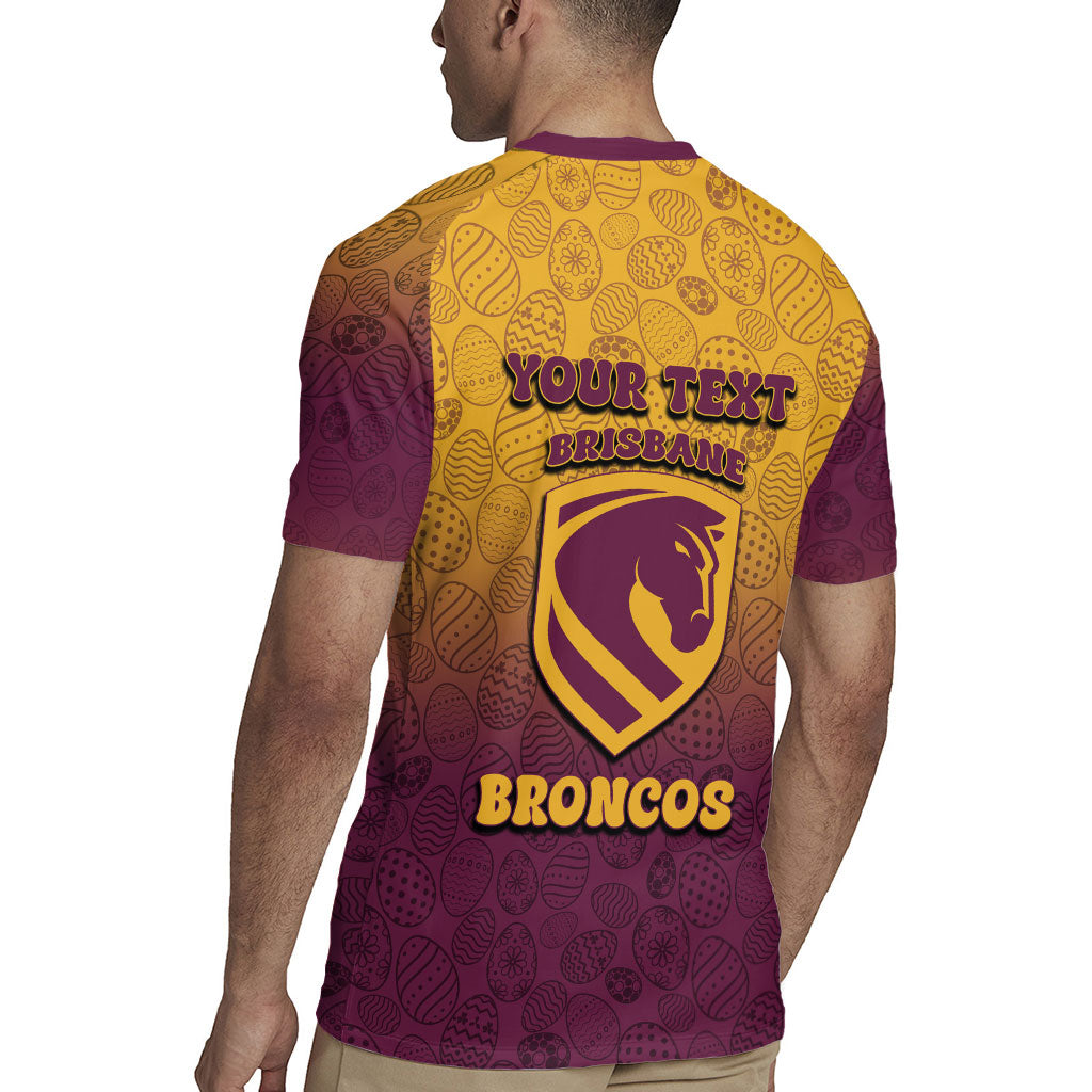 Personalized Brisbane Broncos Rugby Jersey Easter Mascot - Colorful Eggs Cartoon Style