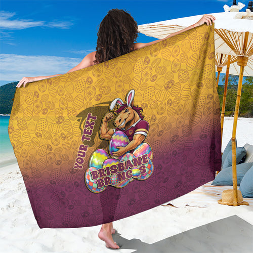 Personalized Brisbane Broncos Sarong Easter Mascot - Colorful Eggs Cartoon Style