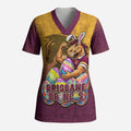 Personalized Brisbane Broncos Scrub Top Easter Mascot - Colorful Eggs Cartoon Style
