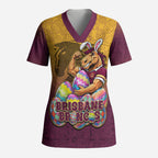 Personalized Brisbane Broncos Scrub Top Easter Mascot - Colorful Eggs Cartoon Style
