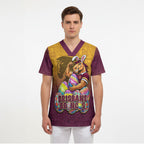Personalized Brisbane Broncos Scrub Top Easter Mascot - Colorful Eggs Cartoon Style