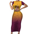 Personalized Brisbane Broncos Short Sleeve Bodycon Dress Easter Mascot - Colorful Eggs Cartoon Style