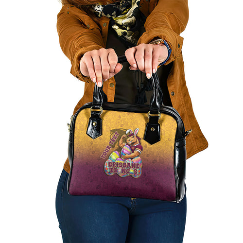 Personalized Brisbane Broncos Shoulder Handbag Easter Mascot - Colorful Eggs Cartoon Style