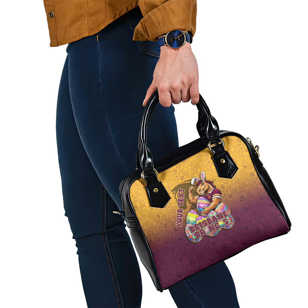 Personalized Brisbane Broncos Shoulder Handbag Easter Mascot - Colorful Eggs Cartoon Style