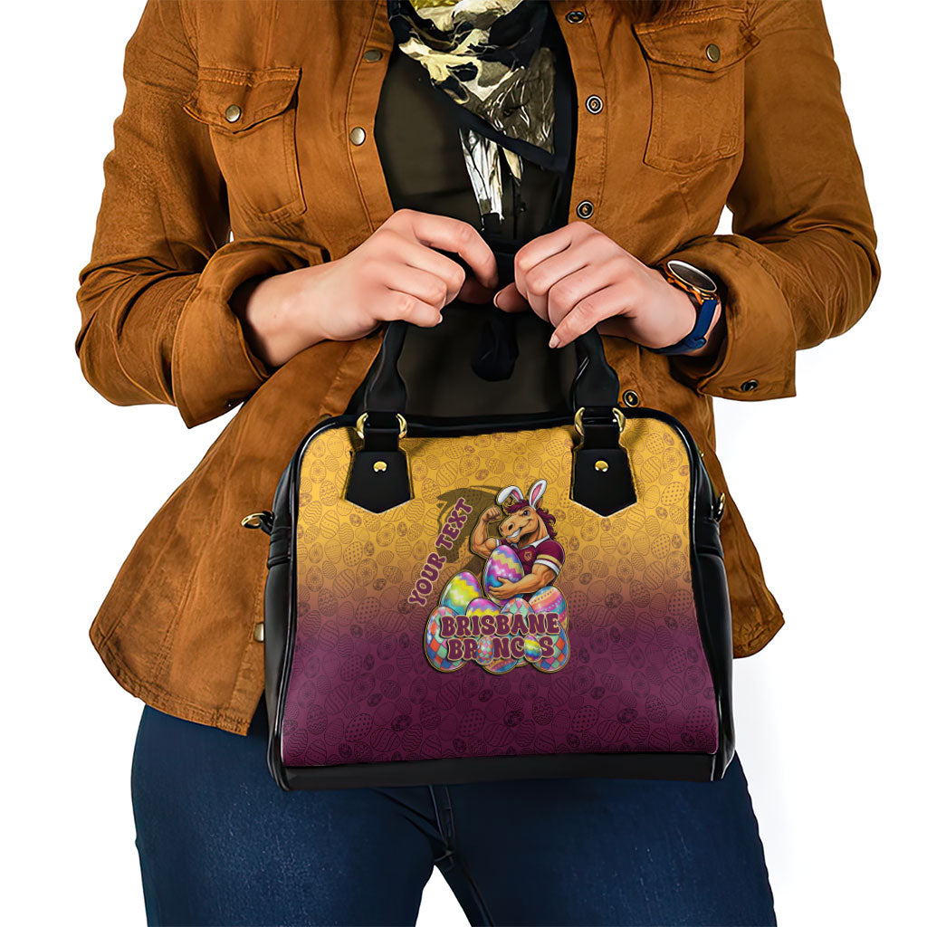 Personalized Brisbane Broncos Shoulder Handbag Easter Mascot - Colorful Eggs Cartoon Style