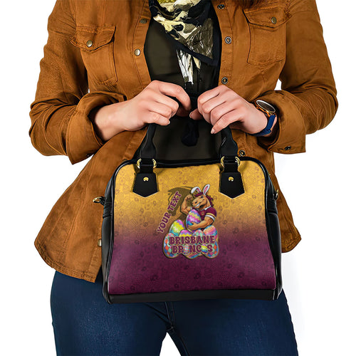 Personalized Brisbane Broncos Shoulder Handbag Easter Mascot - Colorful Eggs Cartoon Style