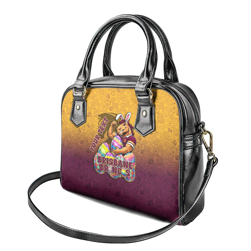 Personalized Brisbane Broncos Shoulder Handbag Easter Mascot - Colorful Eggs Cartoon Style