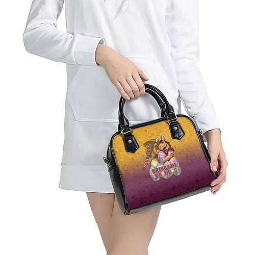 Personalized Brisbane Broncos Shoulder Handbag Easter Mascot - Colorful Eggs Cartoon Style