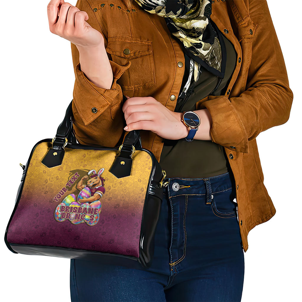 Personalized Brisbane Broncos Shoulder Handbag Easter Mascot - Colorful Eggs Cartoon Style