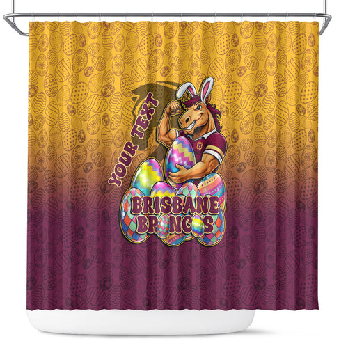 Personalized Brisbane Broncos Shower Curtain Easter Mascot - Colorful Eggs Cartoon Style