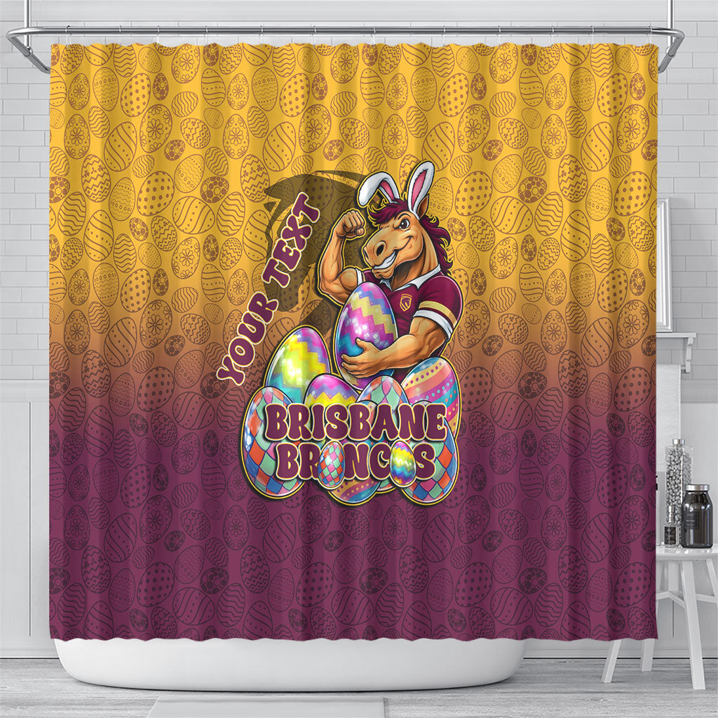 Personalized Brisbane Broncos Shower Curtain Easter Mascot - Colorful Eggs Cartoon Style