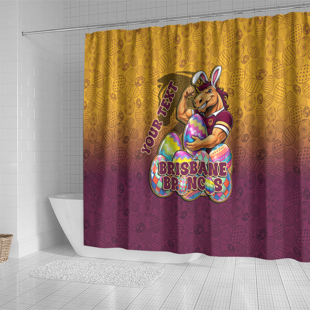 Personalized Brisbane Broncos Shower Curtain Easter Mascot - Colorful Eggs Cartoon Style