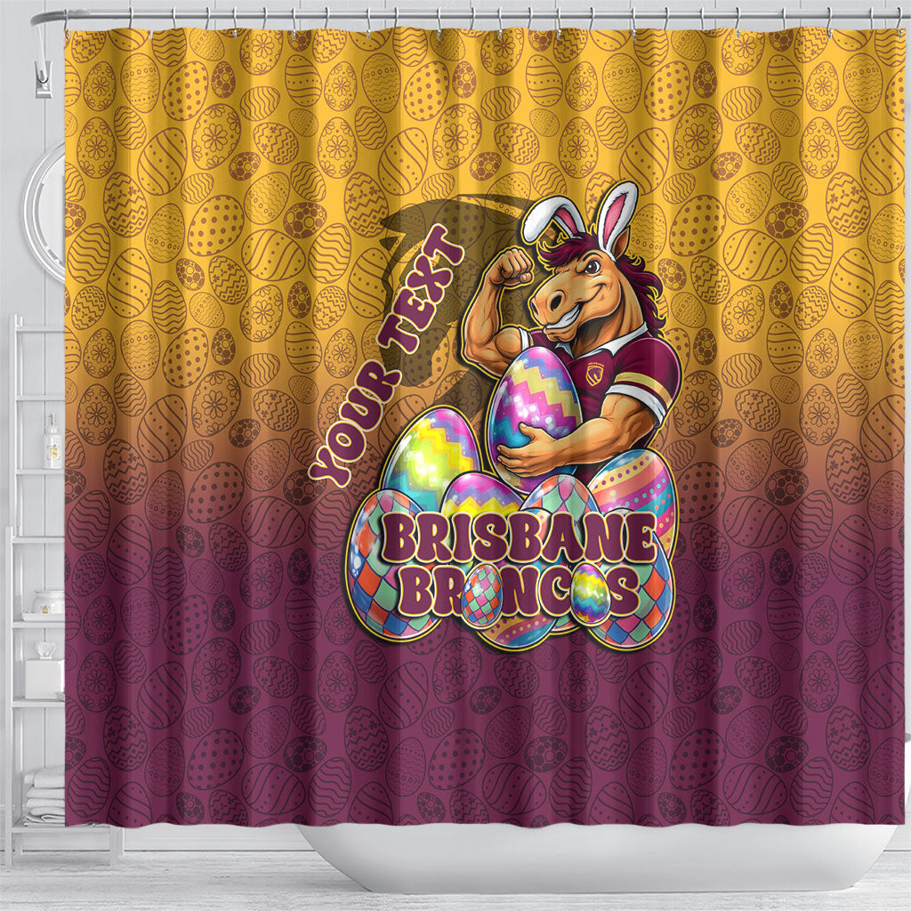 Personalized Brisbane Broncos Shower Curtain Easter Mascot - Colorful Eggs Cartoon Style