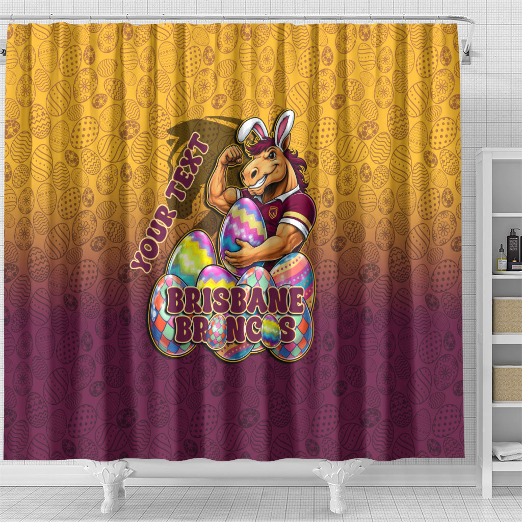 Personalized Brisbane Broncos Shower Curtain Easter Mascot - Colorful Eggs Cartoon Style